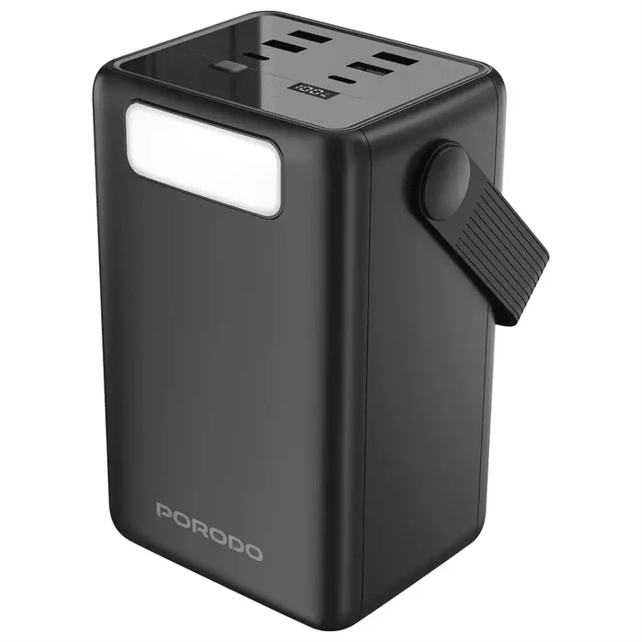 80000mAh Lara Power Bank Built-in Cables Porodo Fast Charge - Black