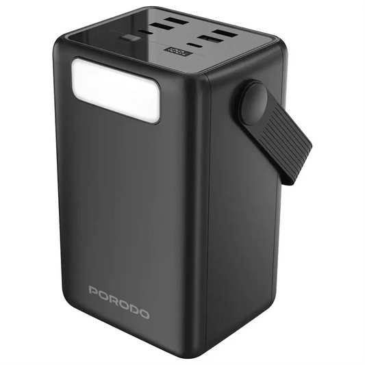 80000mAh Lara Power Bank Built-in Cables Porodo Fast Charge - Black