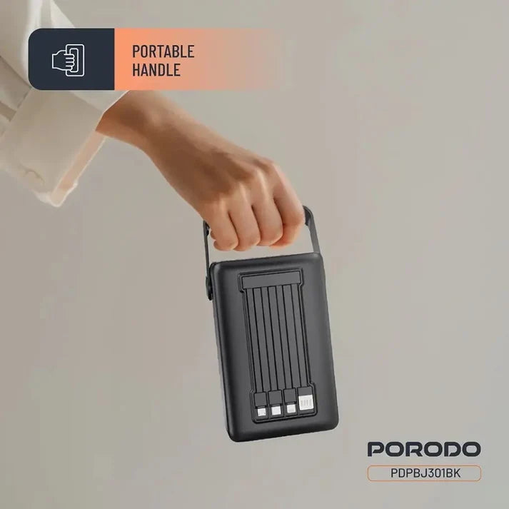 80000mAh Lara Power Bank Built-in Cables Porodo Fast Charge - Black