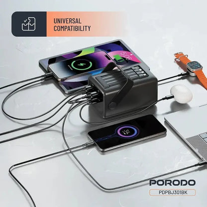 80000mAh Lara Power Bank Built-in Cables Porodo Fast Charge - Black