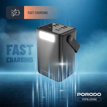 80000mAh Lara Power Bank Built-in Cables Porodo Fast Charge - Black
