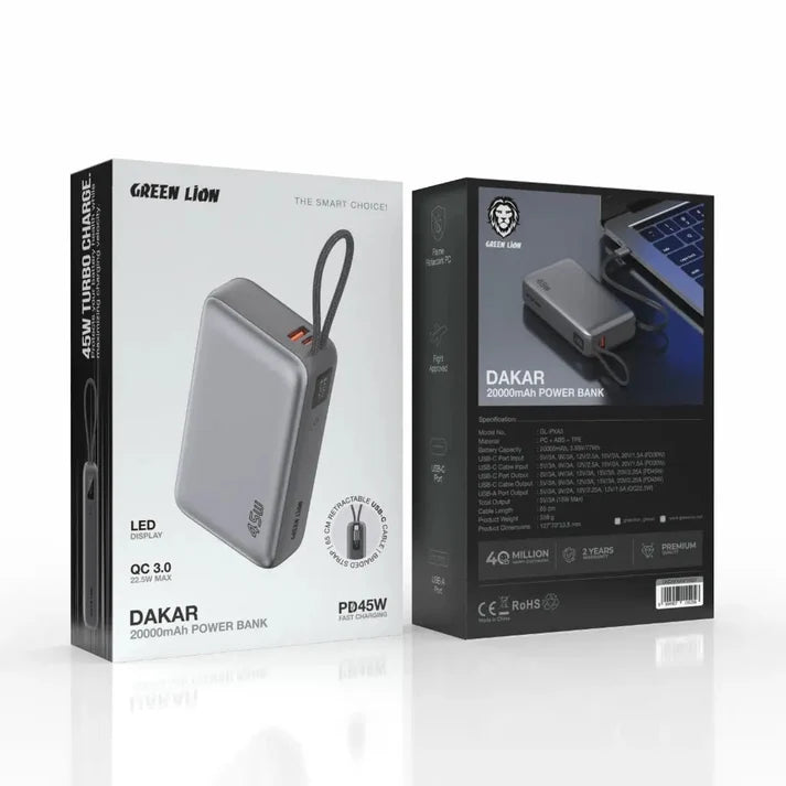 20,000mAh Power Bank Green Lion DAKAR PD 45W Fast Charging - Gray