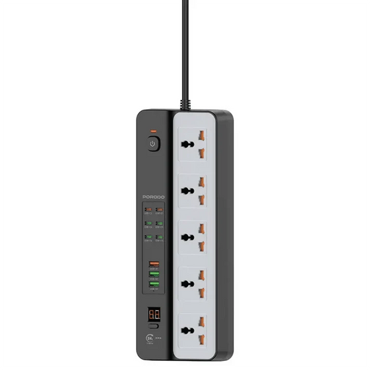 Porodo 3000W Power Strip 5AC Universal With 9 USB Ports Black