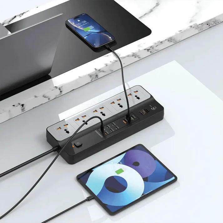 Porodo 3000W Power Strip 5AC Universal With 9 USB Ports Black