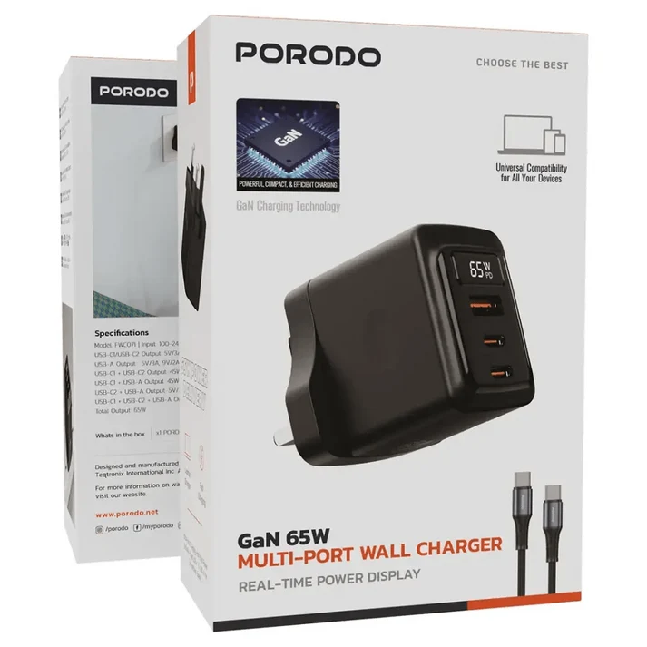 Porodo GaN 65W Multi-Port Wall Charger