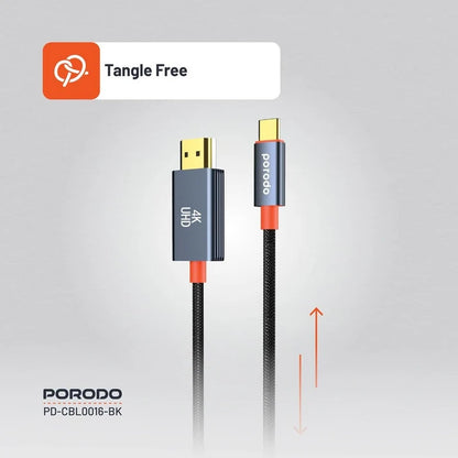 Porodo 2M Woven Cable Type-C to HDMI - Black