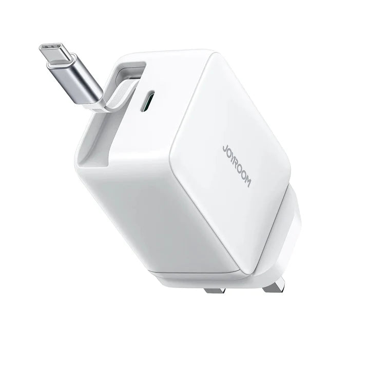 Joyroom 67W GaN Fast Charger with Retractable Cable – UK Plug, White (JR-TCL06)