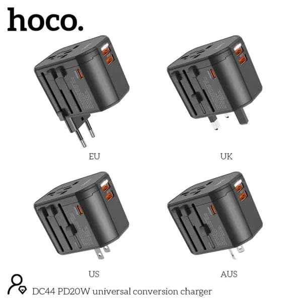 Hoco DC44 PD20W Three Ports Fast Universal Travel Conversion Wall Charger