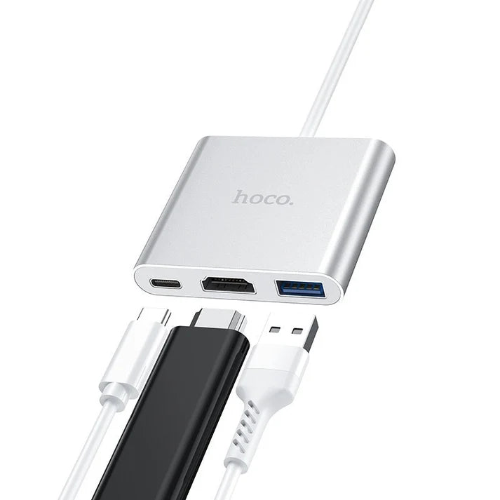 HB14 Easy use Type-C adapter(Type-C to USB3.0+HDMI+PD) - Silver