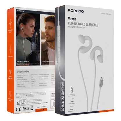 Porodo Voxes Clip-On Wired Earphones with USB-C Connector