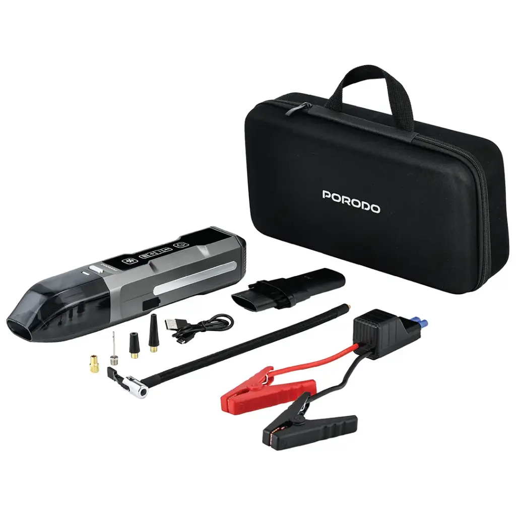 Porodo Ignatov Jump Starter & Air Pump with Handheld Vacuum & USB-C Recharge – Black