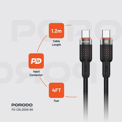 Porodo USB-C to USB-C Aluminum Braided Cable – Black