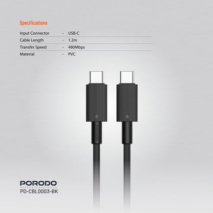 Porodo USB-C to USB-C Durable Charging Cable – Black