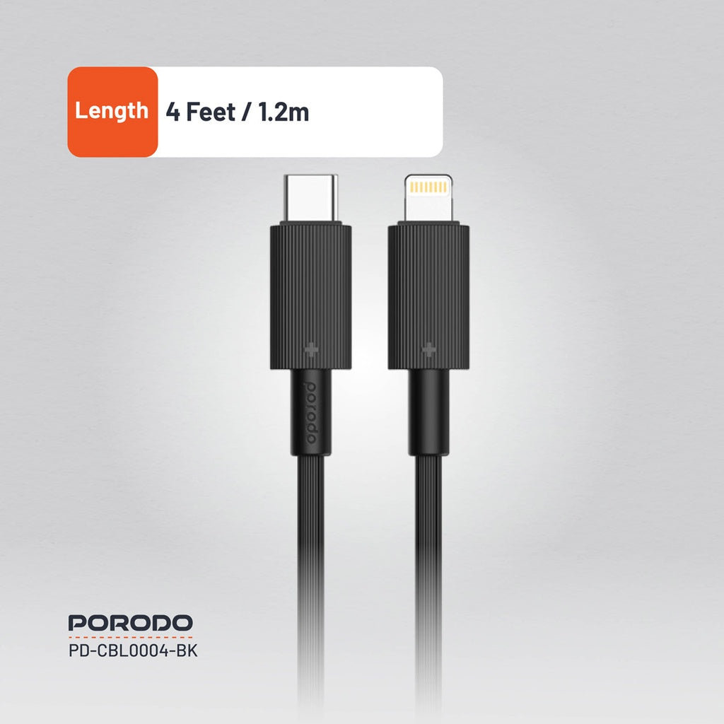 Porodo USB-C to Lightning Durable Charging Cable – Black