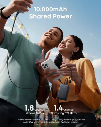 Anker Nano Power Bank (10K, 45W, Built-In Retractable USB-C Cable) – Black