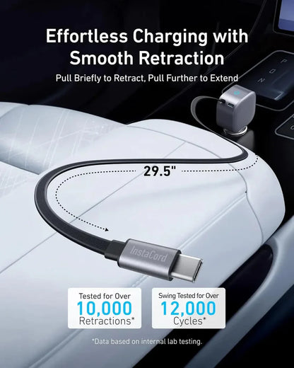 ANKER 75W USB-C CAR CHARGER WITH BUILT-IN RETRACTABLE USB-C CABLE GRAY A2738HA2