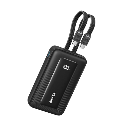 Anker Zolo Power Bank (10K, 35W, Built-In Dual USB-C Cables)-Black