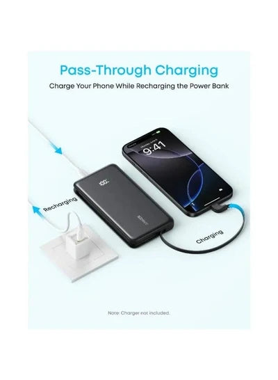 Anker Zolo Power Bank (10K, 22.5W, Built-In USB-C Cable) - Black