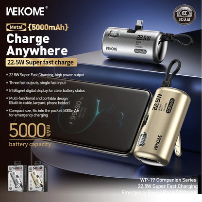 WEKOME WP-19 5000mAh Emergency Power Bank – Ultra Compact & Fast