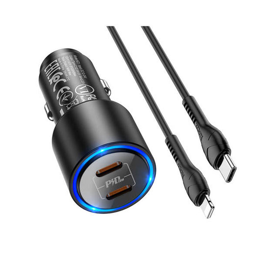 Hoco Dual Port Type-C to Lightning LED Lights Car Charger – NZ3